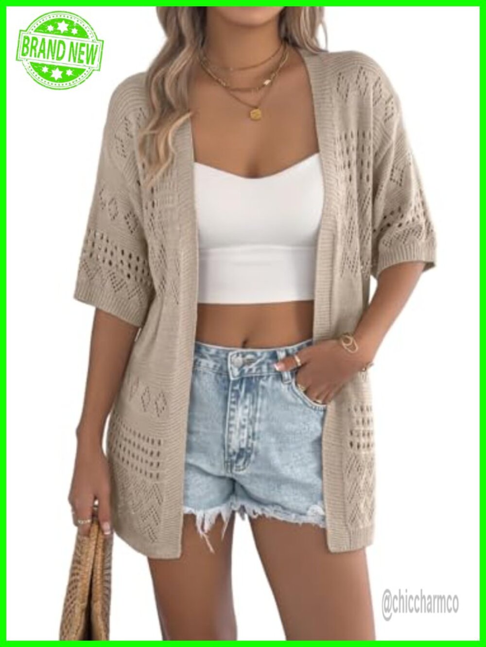 Crochet Cardigan Sweater Women Lightweight Boho Open Front Short Sleeve Beach